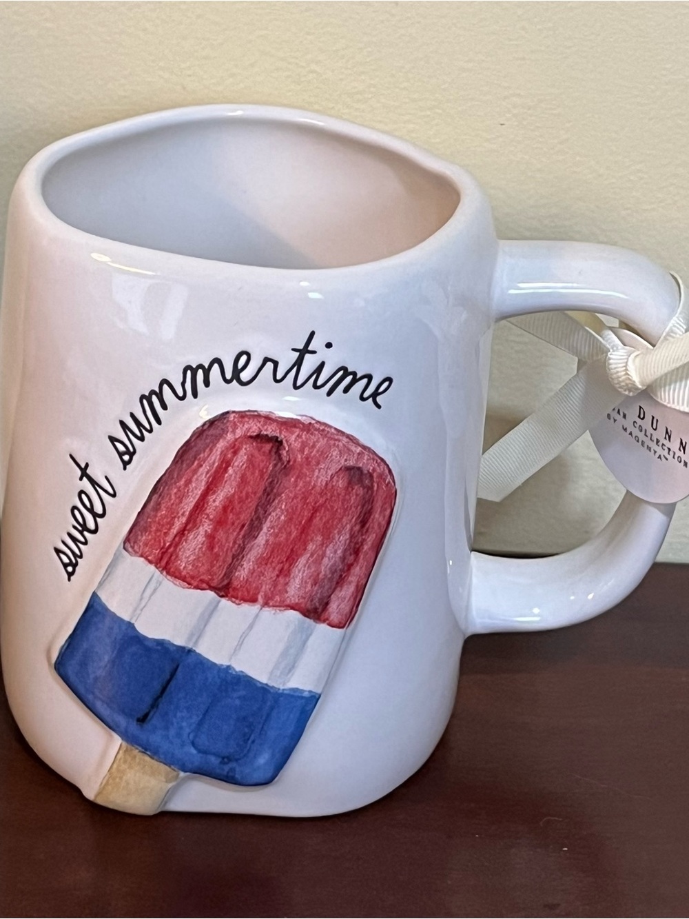 Rae Dunn White Mug with Red, White & Blue Popsicle Art